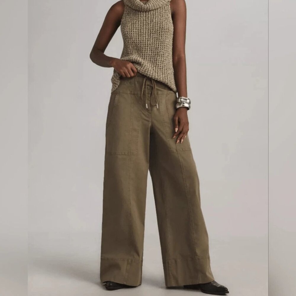 Anthropologie Maeve Utility Wide Leg Trousers Pants Green M - Picture 4 of 12